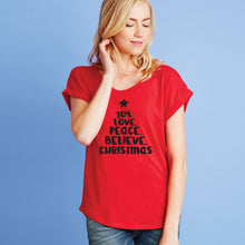 Load image into Gallery viewer, Joy Love Peace Believe Christmas Dolman Tee