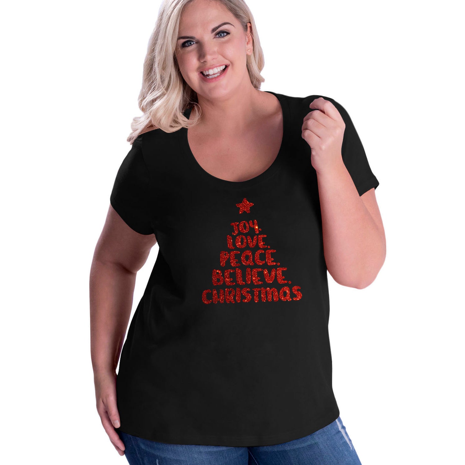 Joy Love Peace Believe Christmas Curvy Tee
