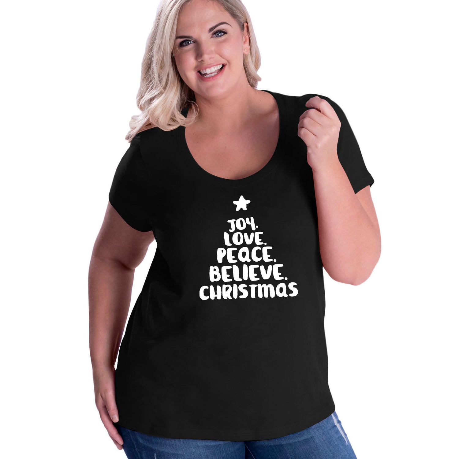 Joy Love Peace Believe Christmas Curvy Tee