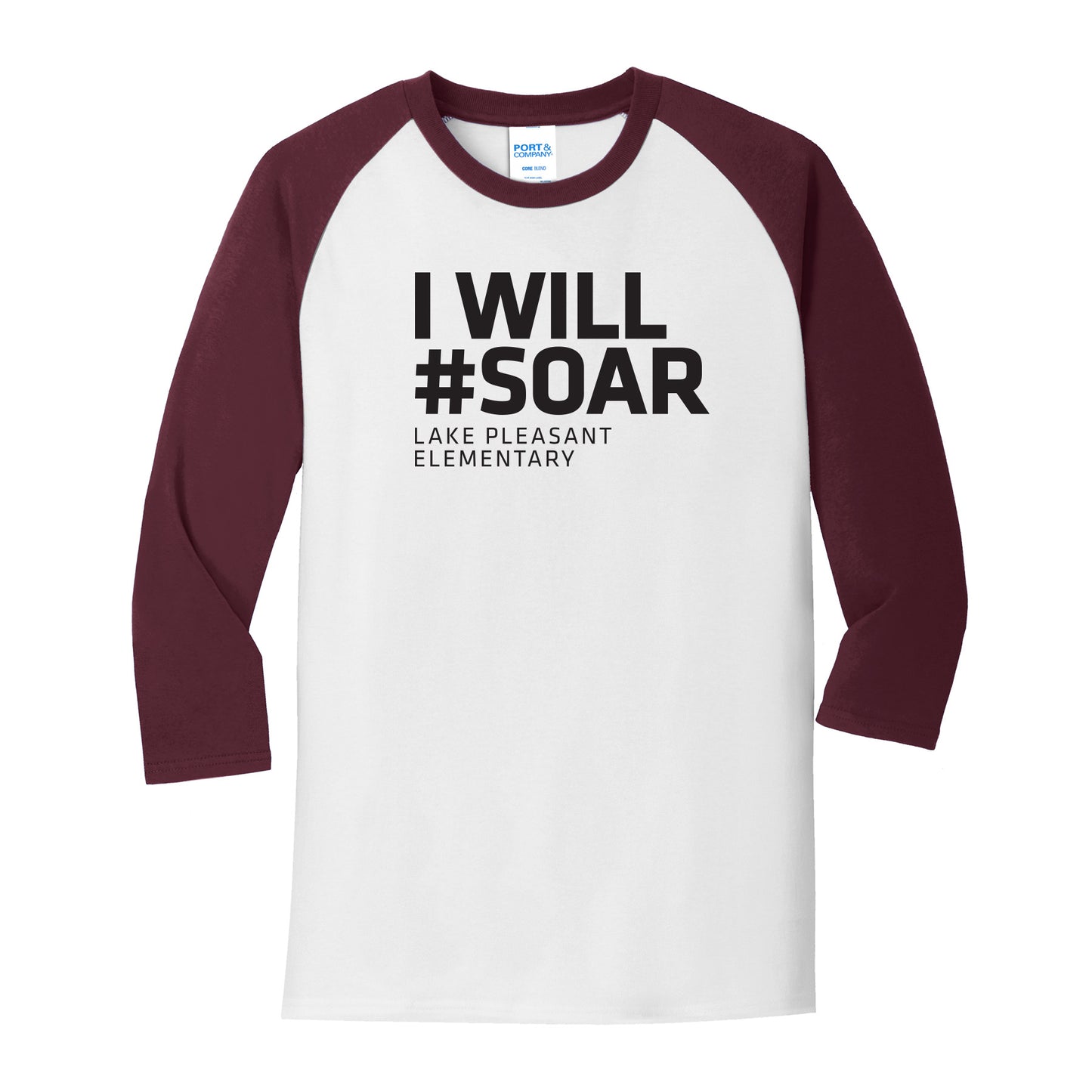 Youth Maroon and White Core Blend 3/4-Sleeve Raglan Tee (7 different design options)