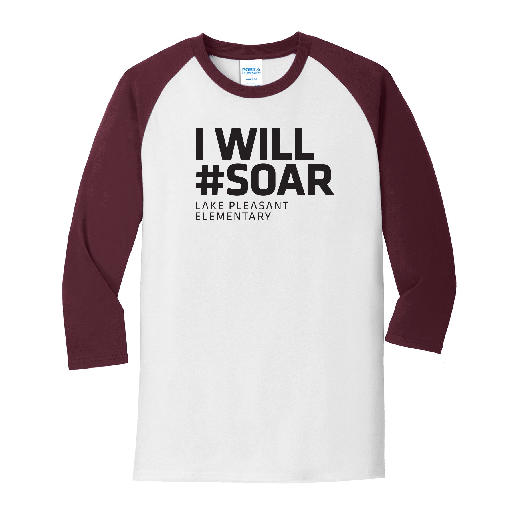 Youth Maroon and White Core Blend 3/4-Sleeve Raglan Tee (7 different design options)