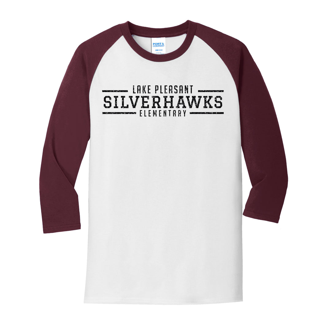 Youth Maroon and White Core Blend 3/4-Sleeve Raglan Tee (7 different design options)