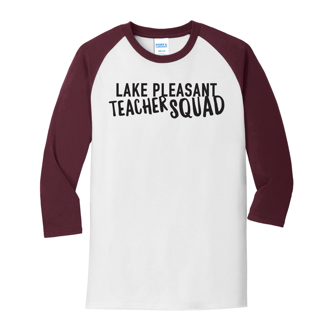 Teacher Maroon and White Adult Core Blend 3/4-Sleeve Raglan Tee (4 different design options)