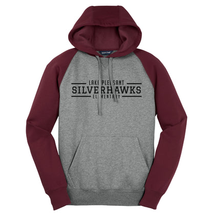 Adult Grey and Maroon Raglan Colorblock Pullover Hooded Sweatshirt (7 different design options)