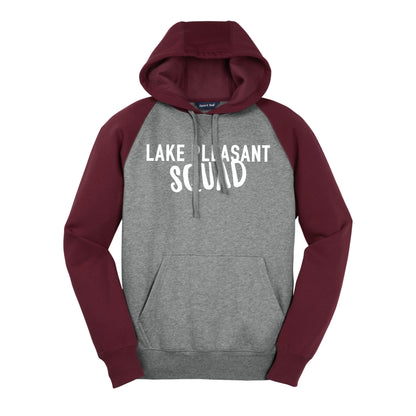 Adult Grey and Maroon Raglan Colorblock Pullover Hooded Sweatshirt (7 different design options)