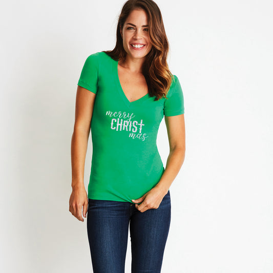 Merry CHRISTmas fitted v neck tee