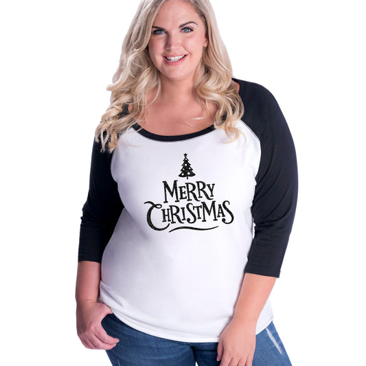 Merry Christmas (tree) Curvy Baseball Tee