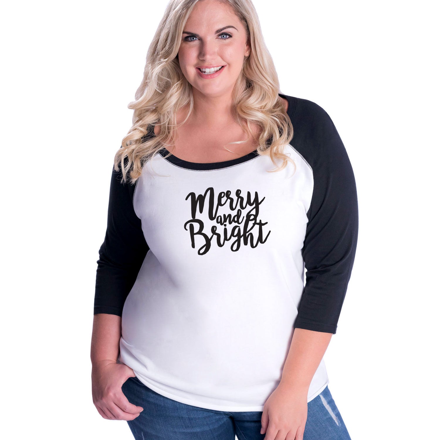 Merry and Bright Curvy Baseball Tee