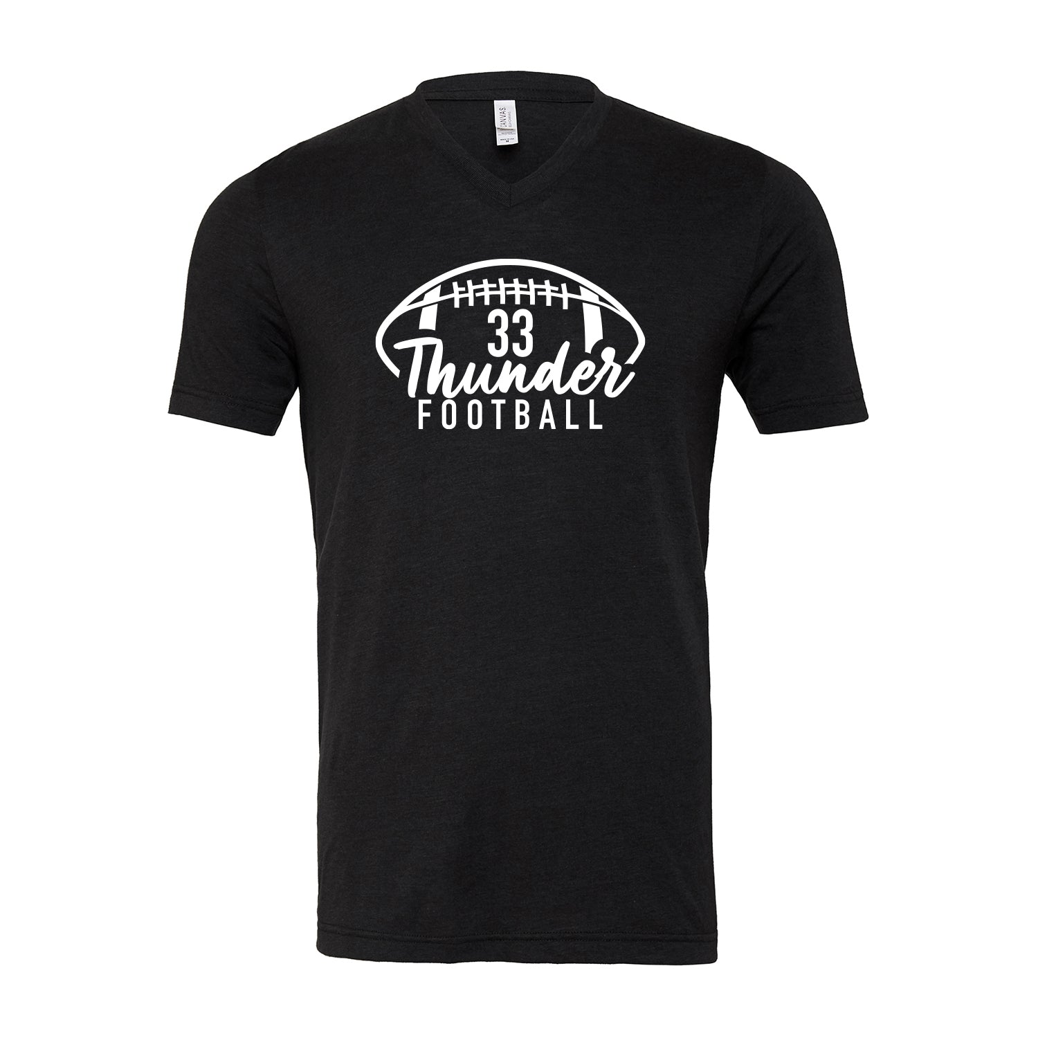 Unisex V- Neck Thunder Football Custom Number Tee