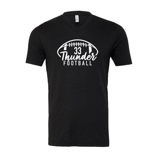 Unisex V- Neck Thunder Football Custom Number Tee