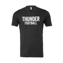 Load image into Gallery viewer, Unisex V Neck Distressed Thunder Football Tee