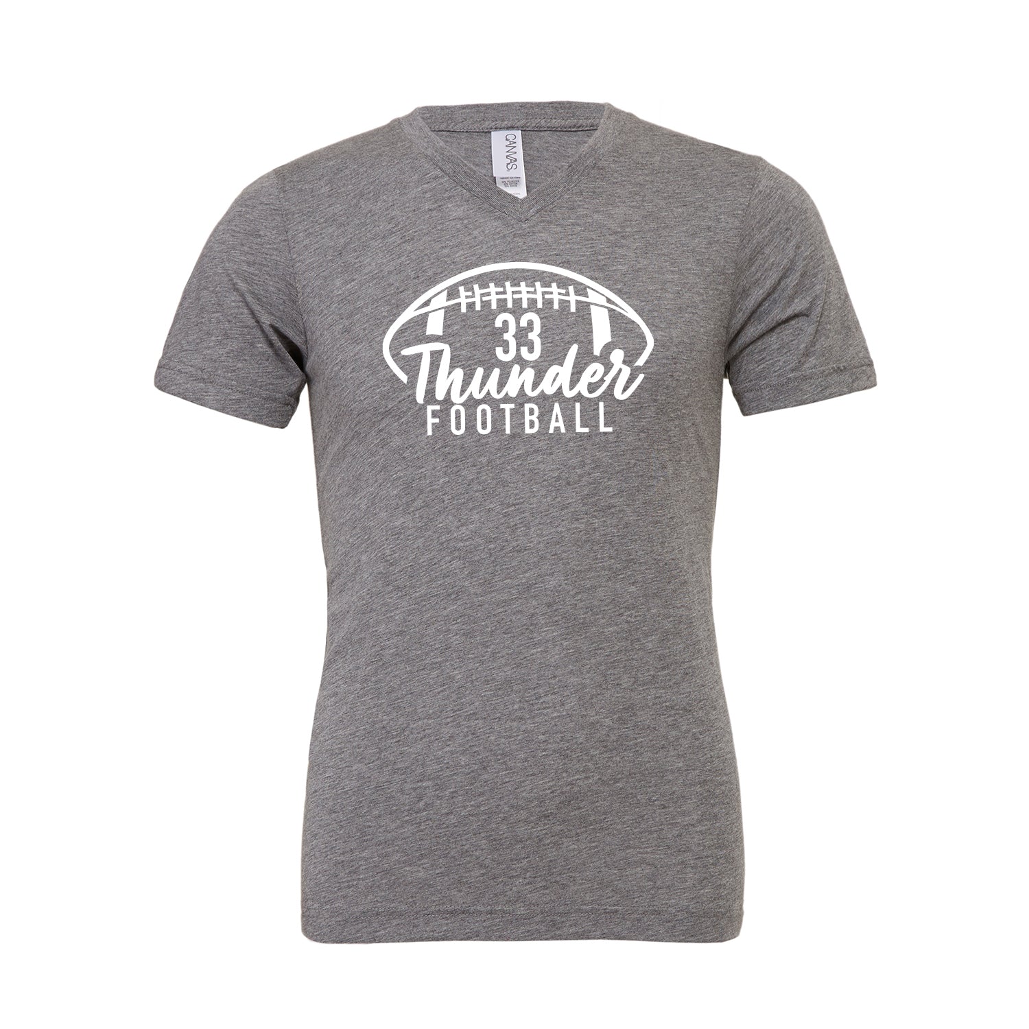 Unisex V- Neck Thunder Football Custom Number Tee