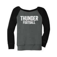 Load image into Gallery viewer, Women&#39;s Slouchy Wide Neck Distressed Thunder Sweatshirt