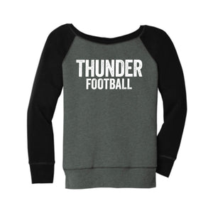 Women's Slouchy Wide Neck Distressed Thunder Sweatshirt