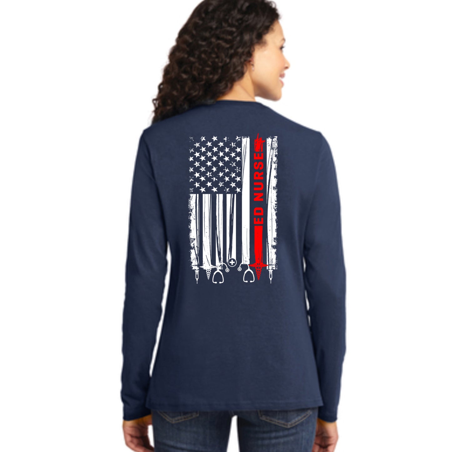 Boswell ED Nurse Flag Ladies Long Sleeve Tee